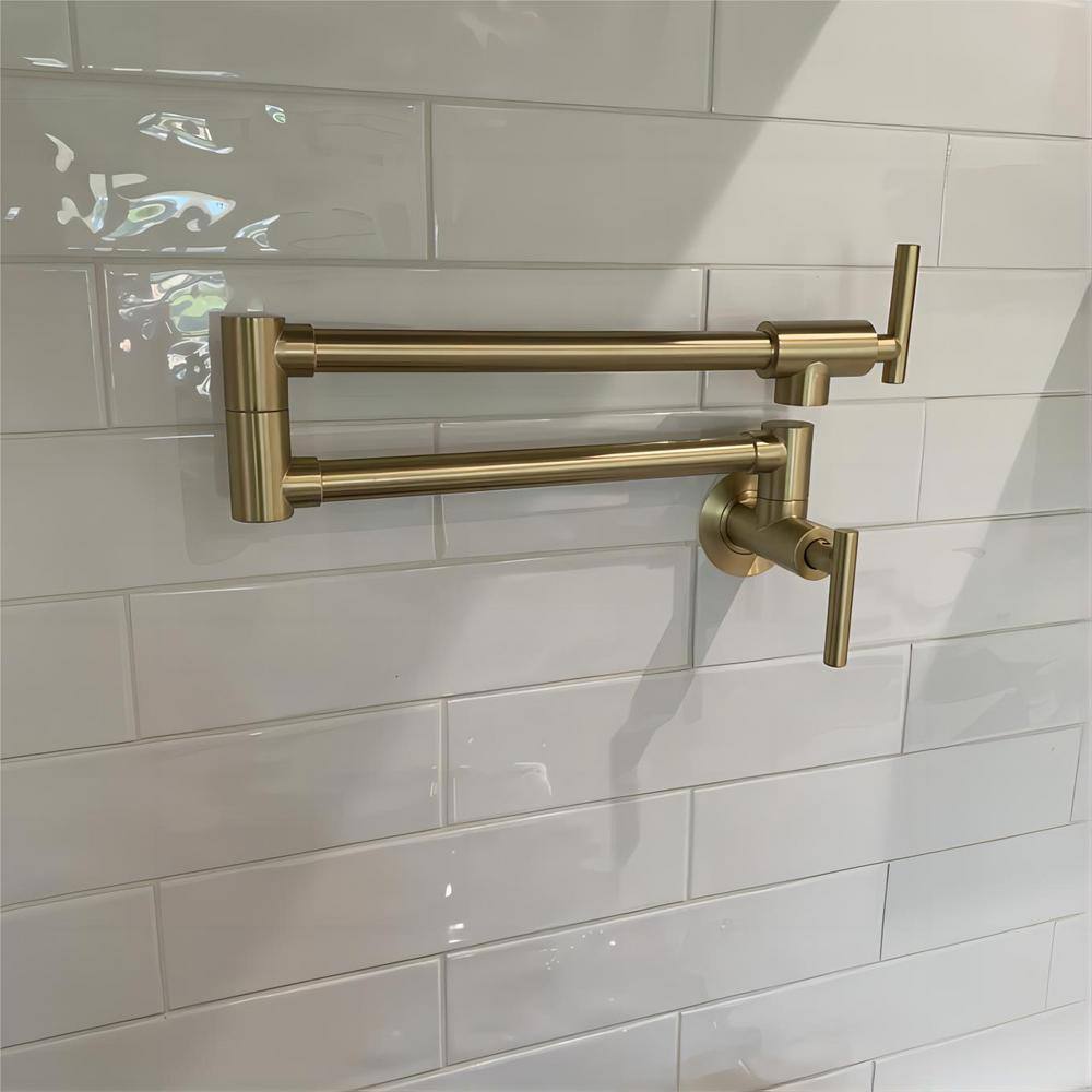 Single Hole Brass Wall Mount Kithchen Pot Filler Faucet With 2 Handles for 