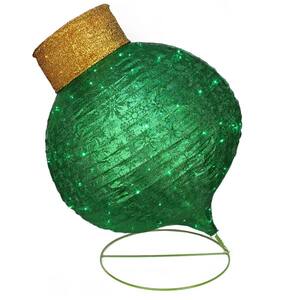 36 in. Christmas LED Lighted Twinkling Green Glitter Onion Ornament Outdoor Decoration