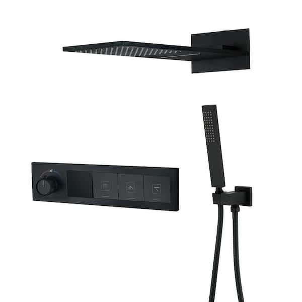 4-Spray Dual Wall Mount Fixed and Handheld Shower Head 1.59 GPM in Matte Black LED Digital Display Thermostatic Value