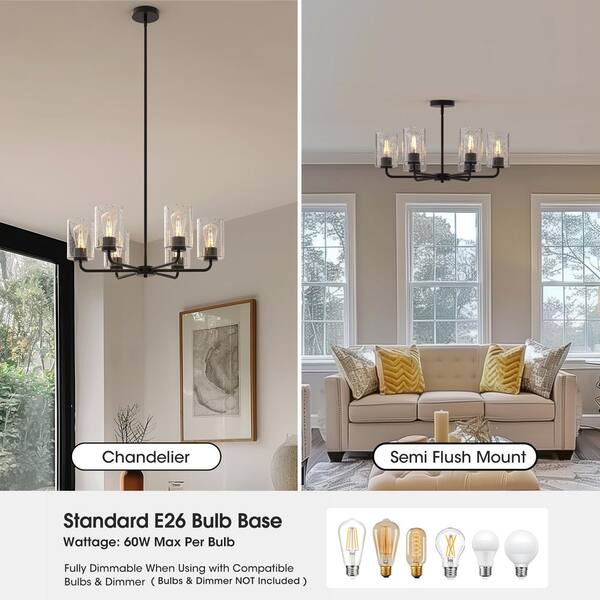 YANSUN 6-Light Black Transitional Chandelier with Glass Shade for