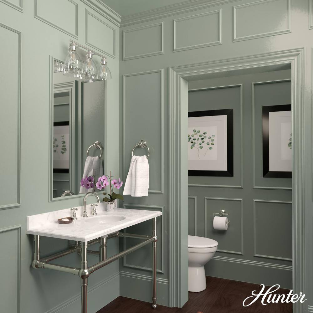 Hunter Brushed Nickel 3-Light Vanity Fixture with Clear Glass Shades