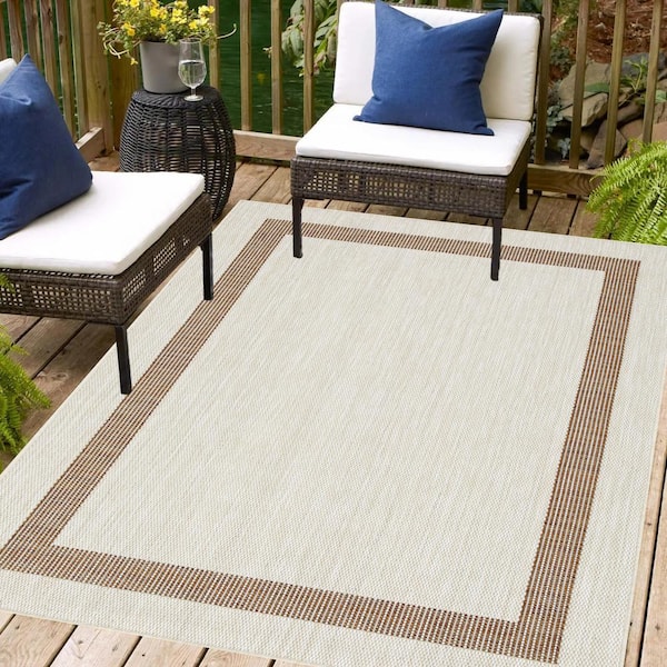 Azelia Ivory and Brick 9 ft. x 12 ft. Indoor/Outdoor Area Rug