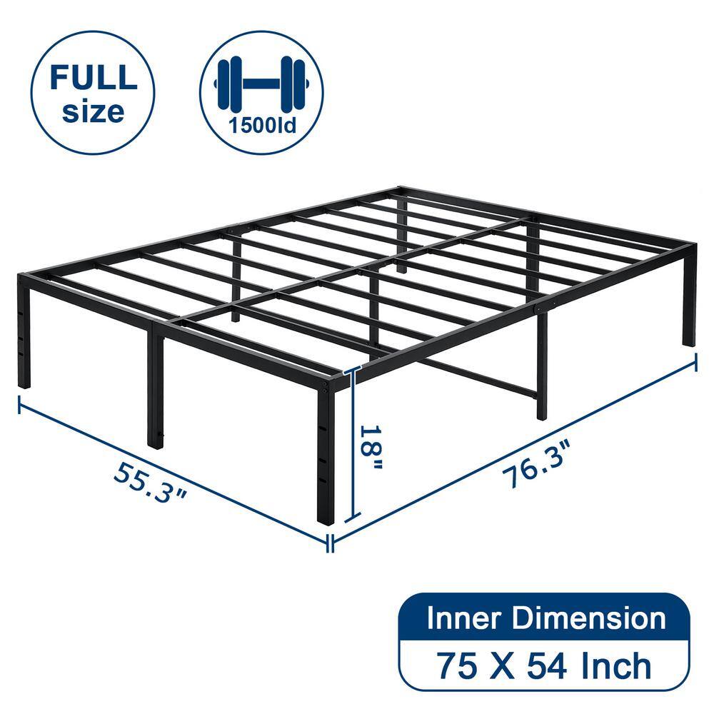 Black 18" Full Size Metal Platform Bed Frame with Slats