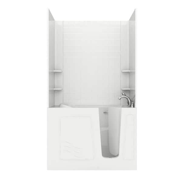Unbranded Rampart Nova Heated 4.5 ft. Walk-in Non-Whirlpool Bathtub with Easy Up Adhesive 4 in. Tile Wall Surround in White
