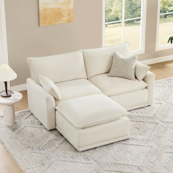 Kian 78.7 in. Square Arm Fabric Oversized 2-seat Modular Sofa with Ottoman, High Back and Solid Wood Legs in. Cream/3PCL