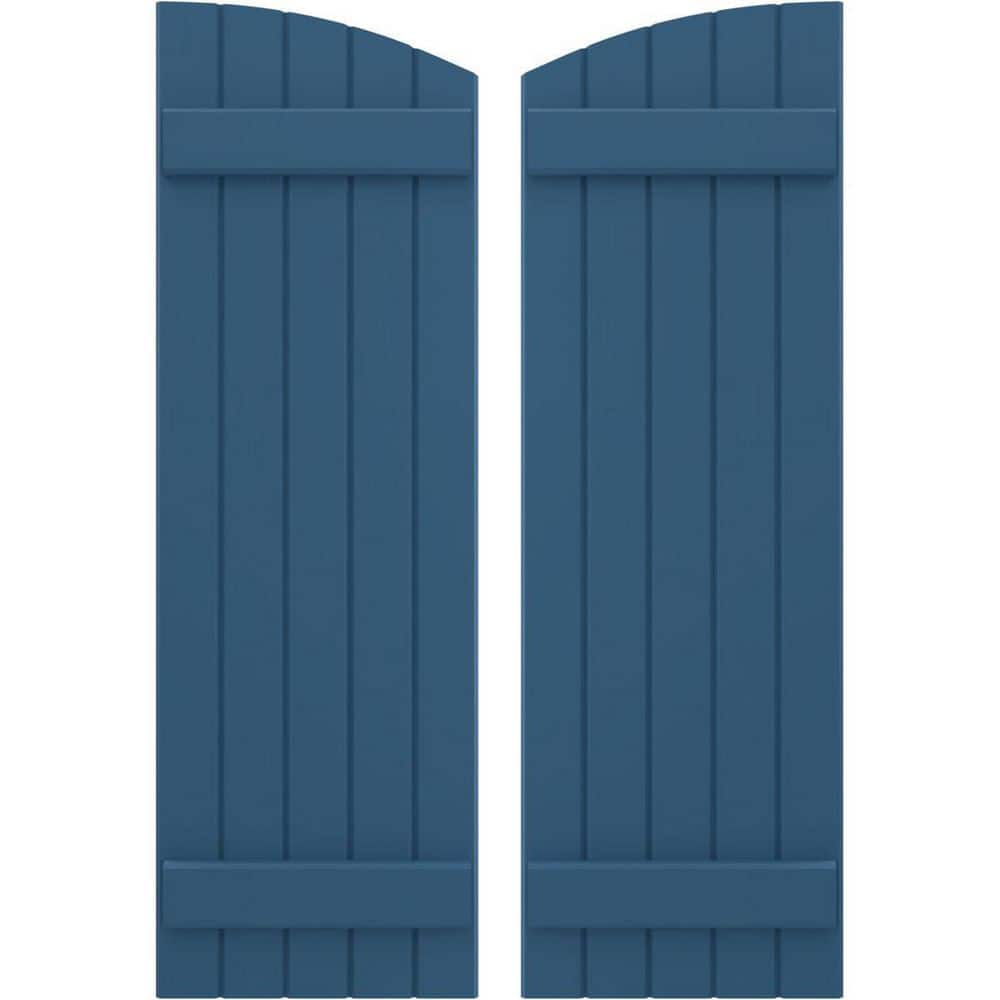 17-1/2 in. W x 72 in. H Americraft Exterior Real Wood Joined Board and Batten Shutters w/Elliptical Top in Sojourn Blue price history on PriceWatchPro