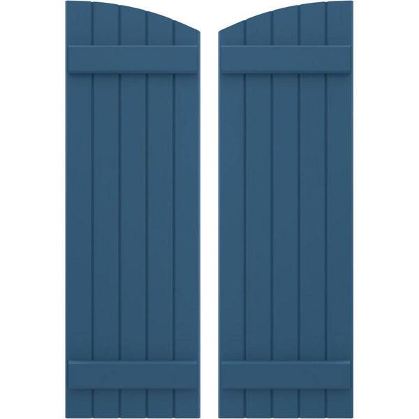 Ekena Millwork 17-1/2 in. W x 81 in. H Americraft Exterior Real Wood Joined Board and Batten Shutters Elliptical Top Sojourn Blue