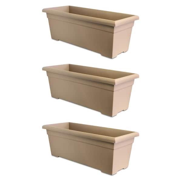 THE HC COMPANIES 28 in. Tan Plastic Romana Deck Planter (3-Pack)
