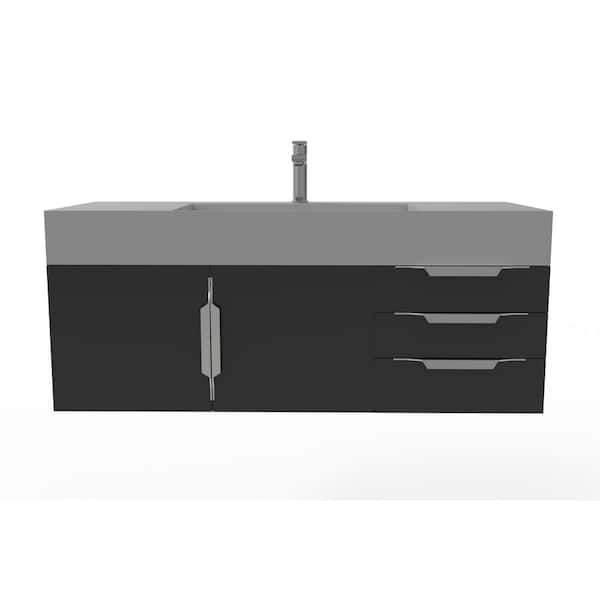 castellousa Maranon 48 in. W x 19 in. D x 19.75 in. H Single Bath Vanity in Matte Black With Chrome Trim and Gray Solid Surface Top