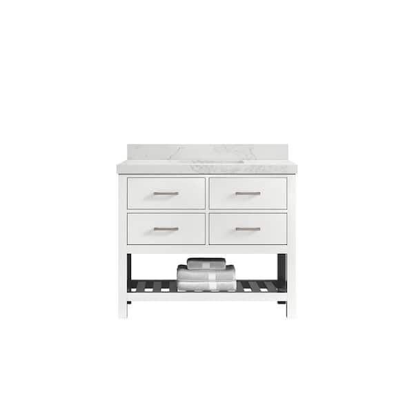 Willow Collections Parker 42 in. W x 22 in. D x 36 in. H Bath Vanity in White with 2 in. Calacatta Nuvo Top