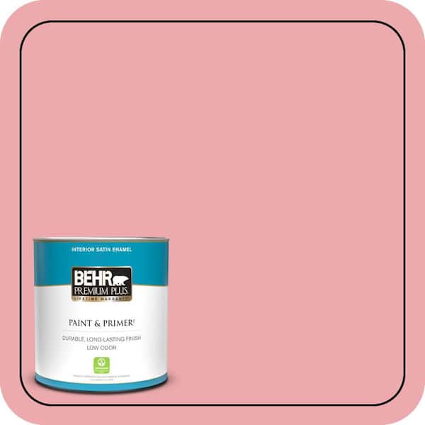 BEHR PREMIUM PLUS 1 qt. #140C-3 Hibiscus Petal Satin Enamel Low Odor Interior Paint & Primer