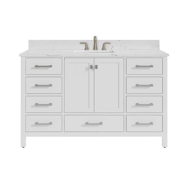 Bath Mist 54 in. W Single Sink Freestanding Bath Vanity in White with White Engineered Stone Top Assembled
