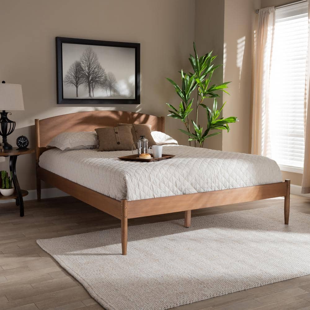 Leanora King Walnut Wood Upholstered Platform Bed with Slats