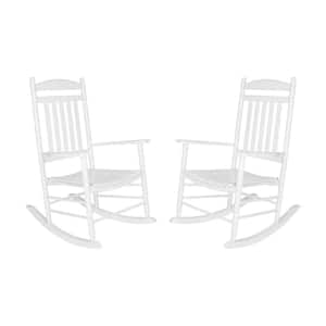 White Wood Outdoor Rocking Chair Set of 2 Patio Furniture, Porch Rocker, Wooden Rocking Chair, Indoor/Outdoor