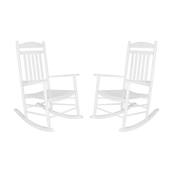 Shine Company White Wood Outdoor Rocking Chair Set of 2 Patio Furniture, Porch Rocker, Wooden Rocking Chair, Indoor/Outdoor