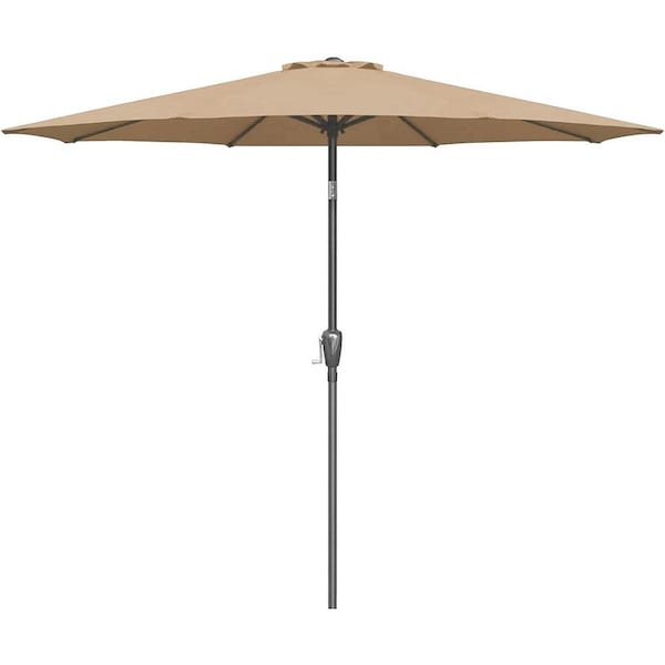 maocao hoom 9 ft. Steel Metal Market Crank and Tilt Patio Umbrella in Tan