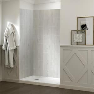 Jetcoat 32 in. x 60 in. x 78 in. Shower Kit in Driftwood with Left Drain Base in White (5-Piece)