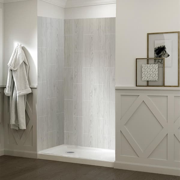 JETCOAT 32 in. x 60 in. x 78 in. Shower Kit in Driftwood with Left Drain Base in White (5-Piece)