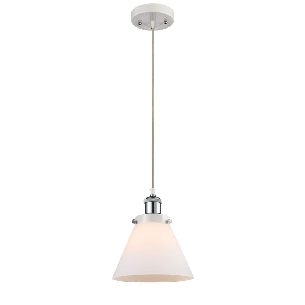 Cone 100-Watt 1 Light White and Polished Chrome Shaded Mini Pendant Light with Frosted Glass Shade price history on PriceWatchPro
