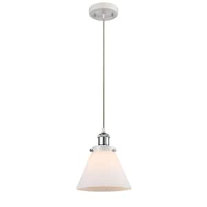 Cone 100-Watt 1 Light White and Polished Chrome Shaded Mini Pendant Light with Frosted Glass Shade