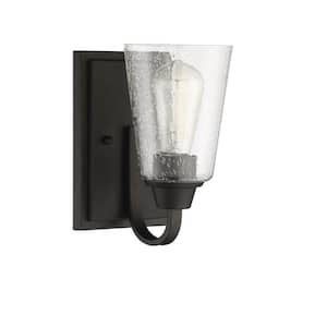 Grace 5.13 in. 1-Light Espresso Finish Wall Sconce with Clear Seeded Glass