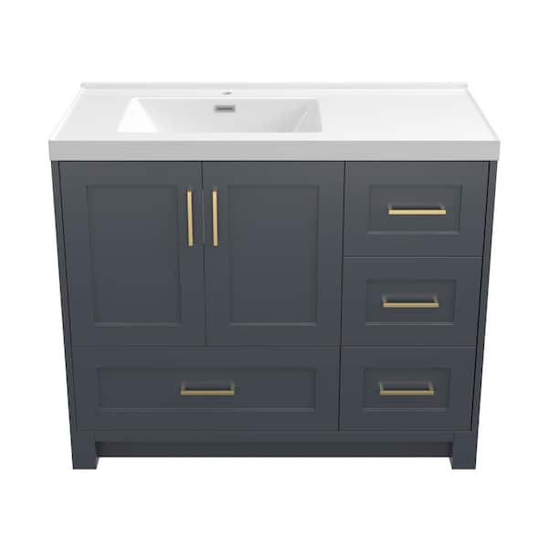 NTQ 42 in. W x 22 in. D x 36 in. H Bathroom Vanity Single Sink Bath Vanity Cabinet in Dark Gray with White Solid Resin Top