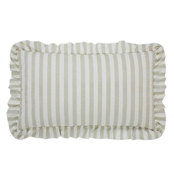 Finders Keepers Soft White Khaki Farmhouse Ruffled Striped Cotton King Sham