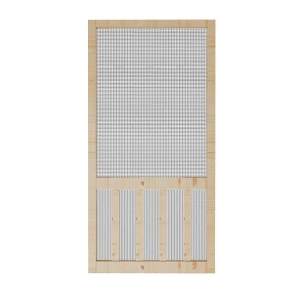 36 in. x 80 in. Universal Unfinished Pine Wood Vertical Slat Screen Door-Classic 5-Bar Style Gauze Mesh Hinged Door