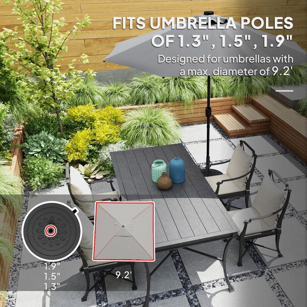 Black Metal Round Patio Umbrella Base with Wheels