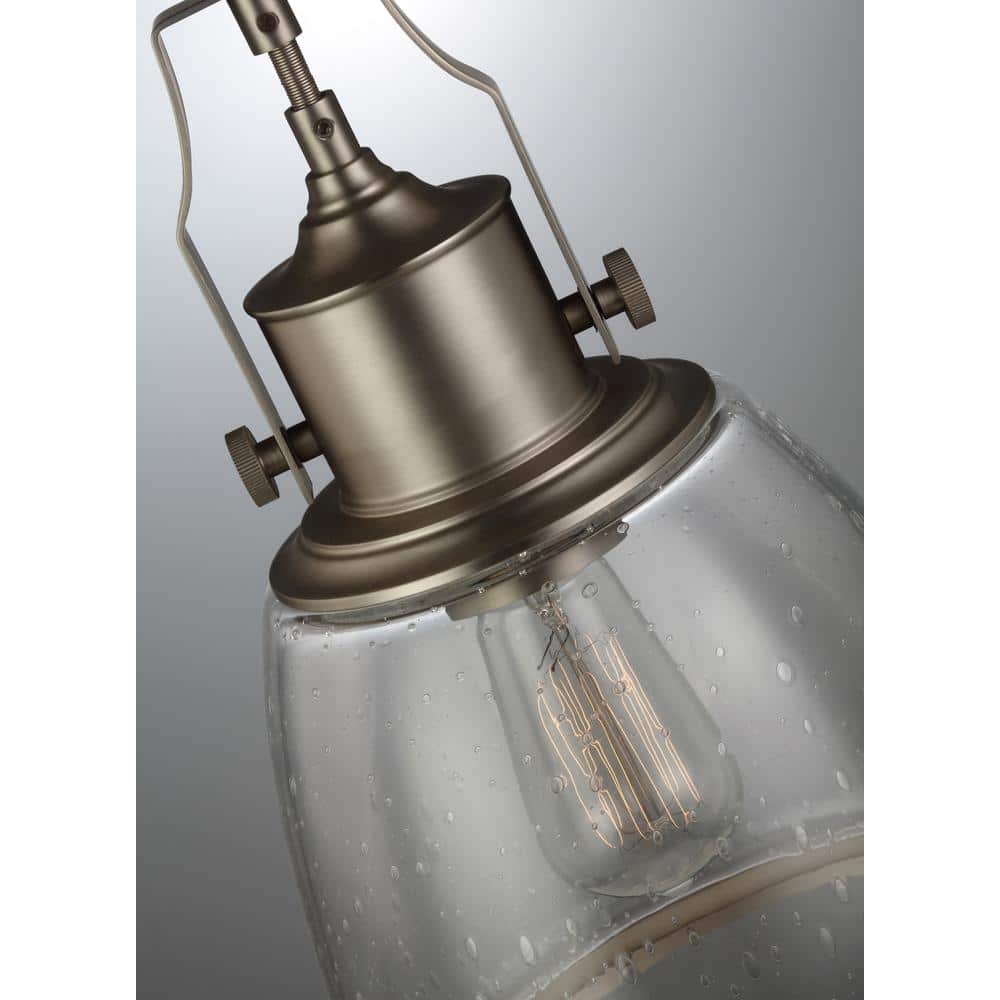 Satin Nickel Mini Pendant with Clear Seeded Glass Shade