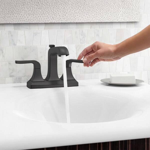 Kohler Rubicon 4 In Centerset 2 Handle Bathroom Faucet Matte Black K R76215 4d Bl - Kohler Bathroom Sink Faucet Black
