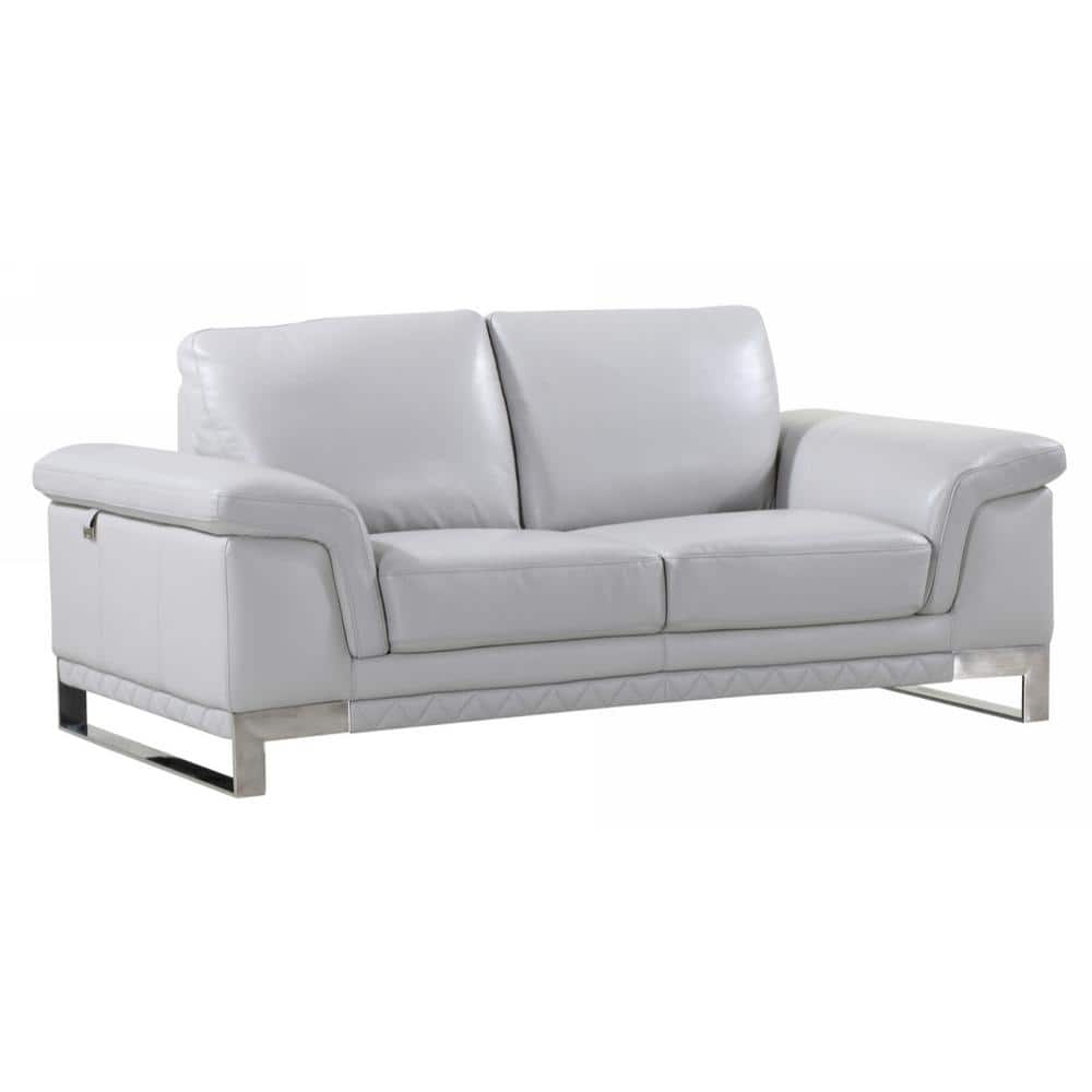 Light Gray Leather Loveseat with Pillow-top Arms and Wood Frame