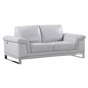 Charlie 73 in. Light Gray Solid Leather 2-Seater Loveseat