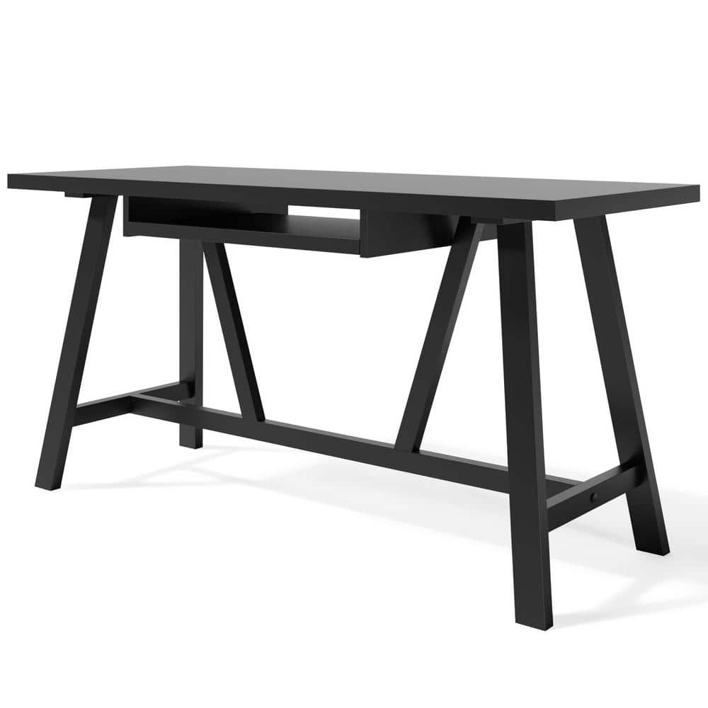 Dylan Rustic Farmhouse Solid Wood 60" Writing Desk with Keyboard Tray in Black