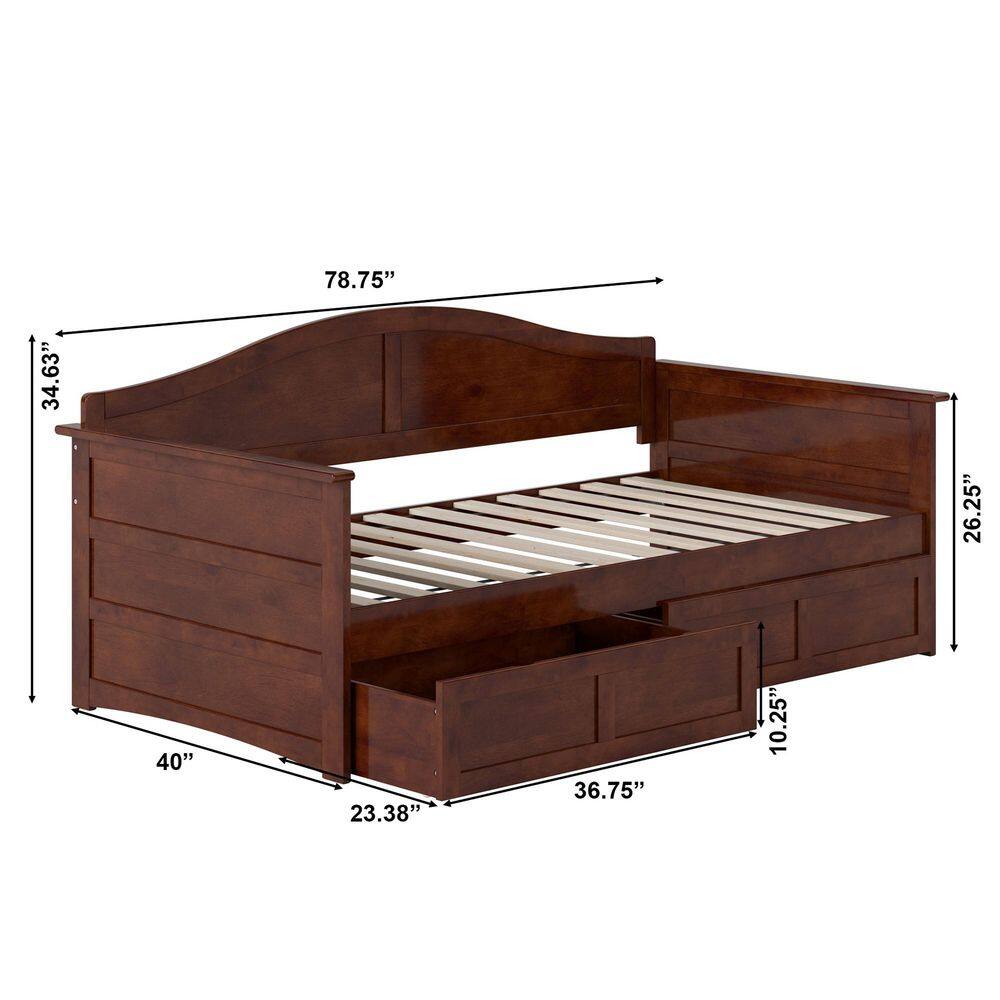 Acadia Walnut Twin Wood Daybed with 2 Storage Drawers