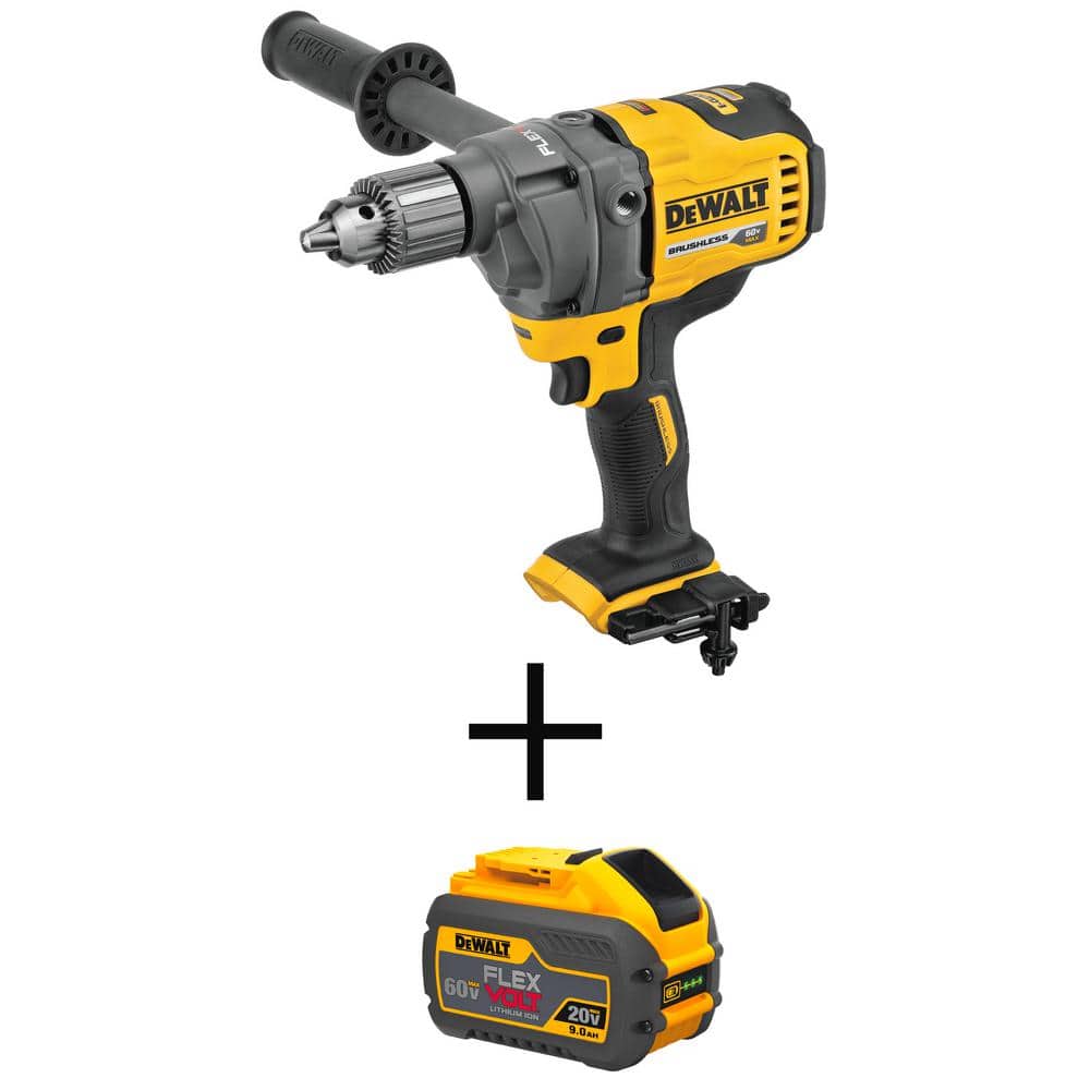DEWALT FLEXVOLT 60V MAX Cordless Brushless 1/2 in. Concrete Mud Mixer/Drill with E-Clutch and (1) FLEXVOLT 9.0Ah Battery (DCD130BW609)