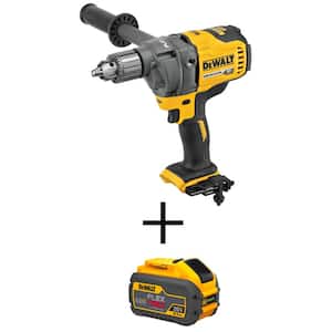 FLEXVOLT 60V MAX Cordless Brushless 1/2 in. Concrete Mud Mixer/Drill with E-Clutch and (1) FLEXVOLT 9.0Ah Battery