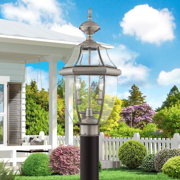 Aston 22 in. 2-Light Brushed Nickel Cast Brass Hardwired Outdoor Rust Resistant Post Light with No Bulbs Included