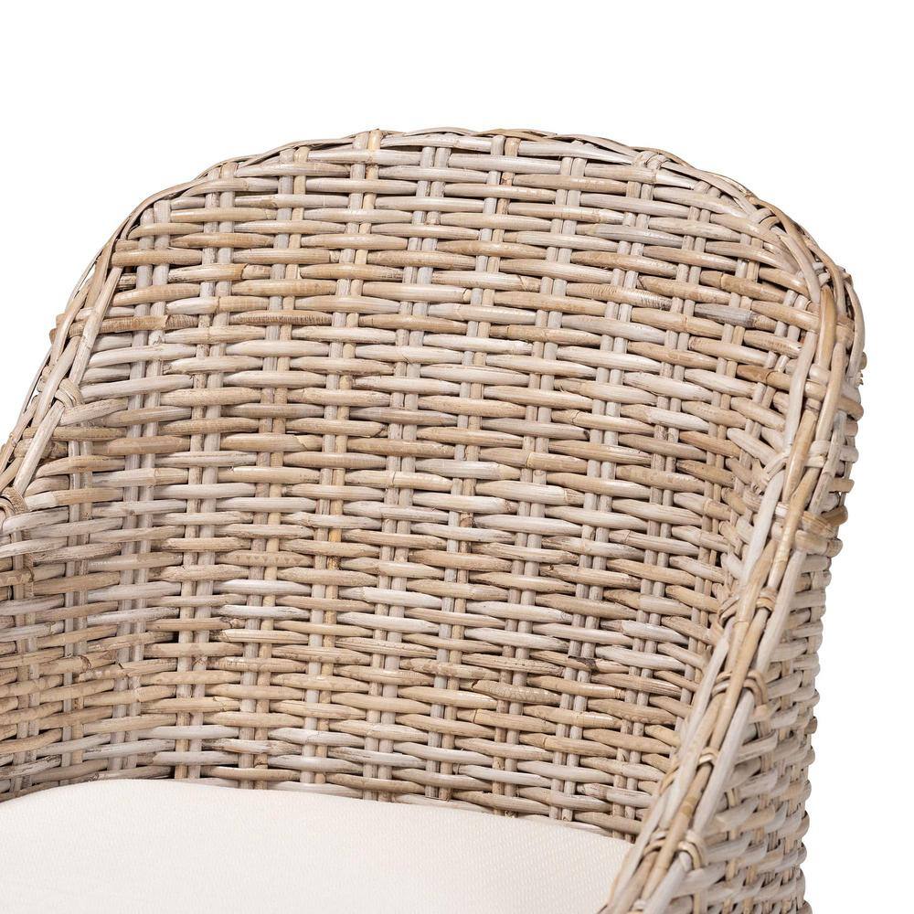 Lara Gray Rattan and Mahogany Wood Bohemian Dining Chair