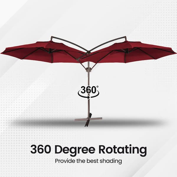 11 ft. Steel Pole Offset Hanging Patio Umbrella with in 360° Rotation and Easy Crank in Red