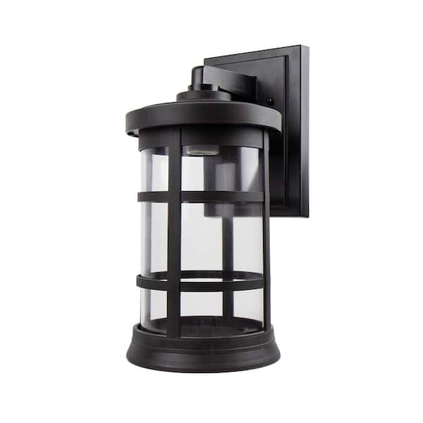 SOLUS Artisan Large Cylinder 15.25 in. Black Composite Outdoor Hardwired Lantern Sconce with Clear Diffuser No Bulb Included