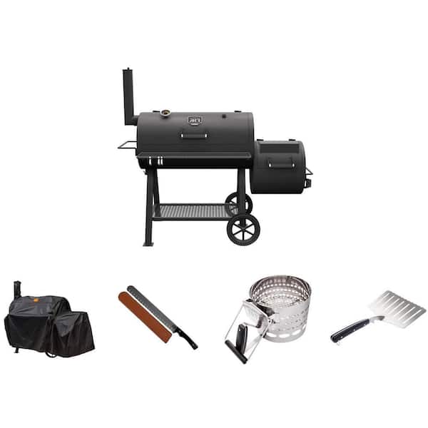 Highland 900 sq. in. Smoker and Grill with Cover, Slicing Knife, Hawg Lifter, and Halftime XL Charcoal Starter (5-Piece)