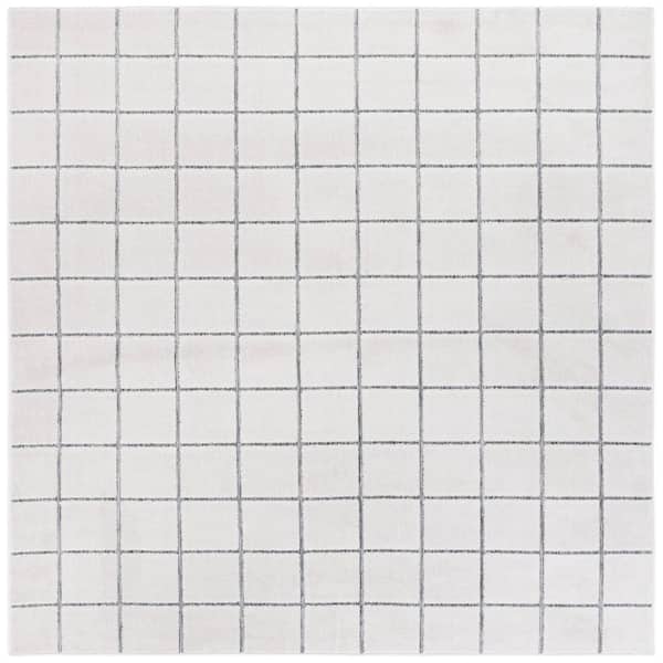 Stella Ivory/Gray 7 ft. x 7 ft. Geometric Tile Square Indoor/Outdoor Area Rug