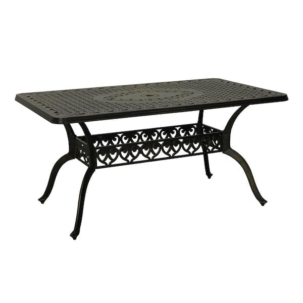Mondawe Antique Bronze 59 in. Rectangular Cast Aluminum Outdoor Dining Table with 2 in. Umbrella Hole