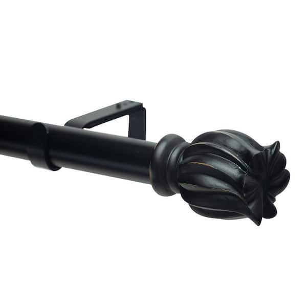 Art Decor 28 in. - 48 in. Adjustable 1 in. Single Curtain Rod Set in Black with Delauney Finial