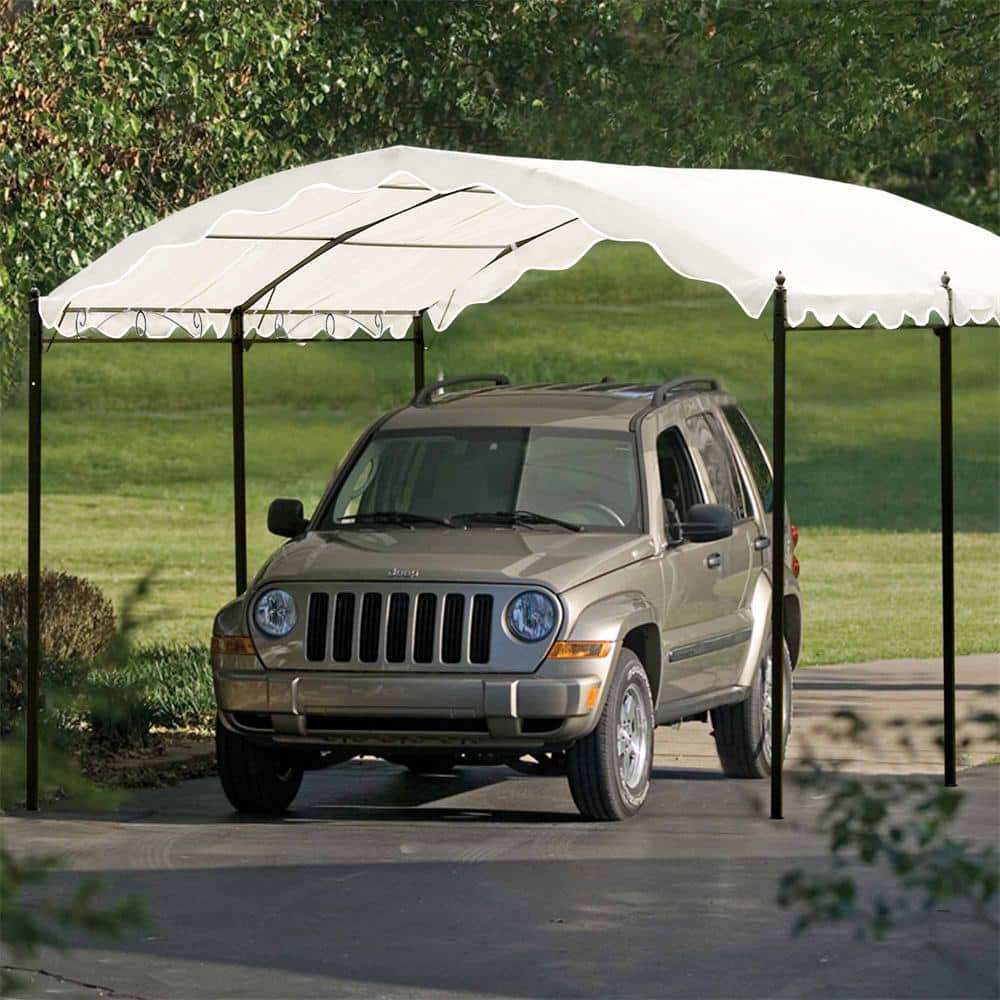 Costway 10' x 16' Carport Car Canopy Shelter Heavy Duty Outdoor Portable  Garage W/Doors 