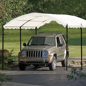 Outdoor Patio 13 ft. L x 10 ft. W White Iron Carport Shelter Garage Tent, Garden Storage Shed with Anchor Kit