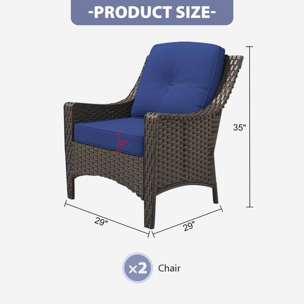 2-Seat Wicker Outdoor Patio Lounge Chair with Blue Cushions