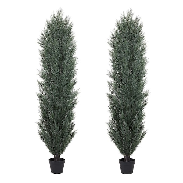 Unbranded 6 ft. Outdoor UV Resistant Artificial Topiary Trees, Faux Cedar Pine Cypress Bushes Shrubs for Front Porch Patio(2-Pack)