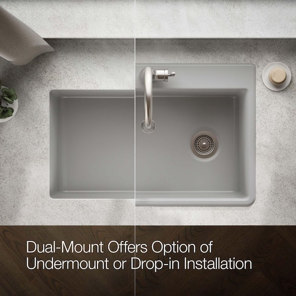 KOHLER Kennon Matte Grey Solid Surface 33 in. Single Bowl Drop-In